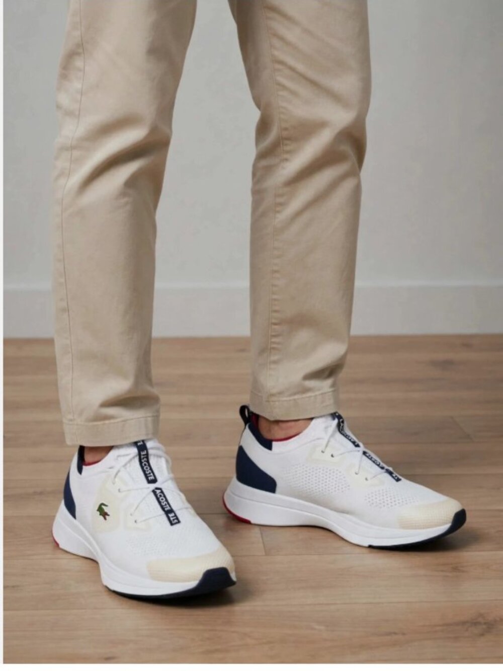 Lacoste Spin Run Knit Men's Running Shoes Size 12 $150 in White/Navy/Red